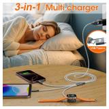 Multi Charging Cable for Apple Watch Charger 4FT, 3 in 1 Charging Cable USB A/C to Lightning Type C USB C Cord iWatch Magnetic Wireless Charger Wire for Apple iWatch iPhone Android Phone