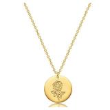 MEVECCO Birth Flower Necklace 18k Gold Engraved Custom Floral Pendant Necklaces Dainty Birth Month Flower Disc Charm Rose Flower Disk Necklace Personalized Jewelry Birthday Gift for Her
