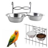 kathson Hanging Bird Bowls for Cage, 2 PCS Stainless Steel Metal Pet Food Water Dishes with Holder Feeder Cage Coop Hook Feeder Cups for Birds, Parrots, Small Sized Dogs and Cats (4.3 Inch Dia)