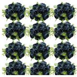 Nagobi 12 Bundles Peonies Artificial Flowers Artificial Peonies Silk Flowers Fake Peonies Artificial Flowers Wedding Home Table Decoration Realistic Peonies Bouquet for Centerpiece Table (Navy Blue)