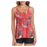 Jollkichay Womens Tankini Bathing Suits Two Piece Swimsuits for Women Tummy Control Swimwear Sporty 2 Piece Swimsuit Flowy Tankini Top with Boyshorts Slimming Swimming Suit Red Floral L