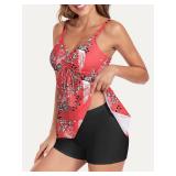 Jollkichay Womens Tankini Bathing Suits Two Piece Swimsuits for Women Tummy Control Swimwear Sporty 2 Piece Swimsuit Flowy Tankini Top with Boyshorts Slimming Swimming Suit Red Floral L