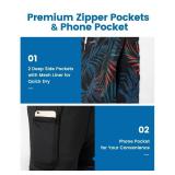 maamgic Mens Swim Trunks with Compression Liner 5\" Stretch Athletic Swimming Shorts Quick Dry with Zipper Pockets No-Chafing Board Shorts Black-Orange Leaf Silhouette Large