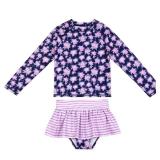 HODOSPORTS Girls Rash Guard Shirts Swimsuit UPF 50+ Quick Dry Two Piece Long Sleeve Bathing Suits HSRGSG004-NavyPink Camellia 7-8