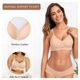 OEAK Womens Wireless Bras Comfortable Push Up Bra No Underwire Bra Full Support Lift Bralette Everyday Seamless Tshirt Bras Blush Nude M
