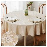 Smiry Round Table Cloth, Waterproof Heavy Duty Vinyl Tablecloths, Wipeable Washable Table Cover for Kitchen and Dining Room (Beige, 60\" Round)