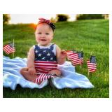 Qin.Orianna 4th of July Toddler Baby Girl American Flag Tassel Romper with Headband, 9 - 12 Months/Medium, Red