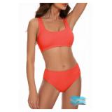 Beautikini Period Swimwear Two Piece Menstrual Leakproof Sporty Bikini Sets Bathing Suit Period Swimsuit for Teen Girls (Fresh Red,M)