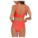 Beautikini Period Swimwear Two Piece Menstrual Leakproof Sporty Bikini Sets Bathing Suit Period Swimsuit for Teen Girls (Fresh Red,M)