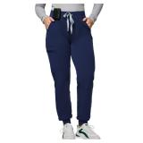 Kitmaz Scrub Pants for Women - Mid Rise 4-Way Stretch Anti-Wrinkle Slim Fit Jogger Pants, Drawstring & 5 Pockets(NavyBlue,XS)
