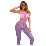 Kaei&Shi Sheer Bodysuit Fit 0-8,Striped Mesh Sexy Body Stockings For Women,Fishnet Lingerie Exotic Dancer Rave Outfits Purple & Pink