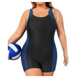 Daci Plus Size One Piece Swimsuit Women Athletic Boyleg Bathing Suit Full Coverage Swimwear Black Navy Blue 16W