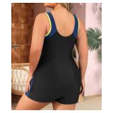 Daci Plus Size One Piece Swimsuit Women Athletic Boyleg Bathing Suit Full Coverage Swimwear Black Navy Blue 16W