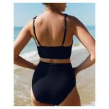 Summer Mae Maternity Ribbed High Waist Swimsuit Crop Top Bikini Bathing Suit High Cut Two Piece Pregnancy Swimwear Navy Medium