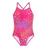 Girls Racing Swimsuit Cute Red Heart Printed Swimwear One Piece UPF 50+ Quick Dry Bathing Suits Cross Shoulder Strap Swimwear Size 8 7