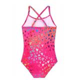 Girls Racing Swimsuit Cute Red Heart Printed Swimwear One Piece UPF 50+ Quick Dry Bathing Suits Cross Shoulder Strap Swimwear Size 8 7