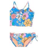 Hobie Girls Edge Midkini Top & Merrow Hipster Bottom Swimsuit Set, Sea Blue//Peace, Love, & Daisies, 12