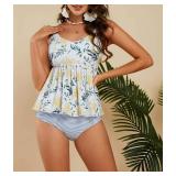 Tutorutor Womens High Waisted Peplum Tankini Bathing Suits Retro Ruffle Floral Print Tummy Control 2 Piece Bikini Set (Large, Za Yellow)