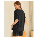 Ekouaer Womens Pajama Sets 2 Piece Ribbed Knit Pjs Short Sleeve Soft Sleepwear Summer Lounge Sets,Black,XL