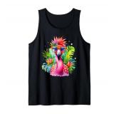 Pink Flamingo Party Tropical Bird with Sunglasses Holiday Tank Top