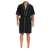 SIORO Waffle Knit Robe for Men, Short Lightweight Bathrobe with Kimono & Pockets, Short-Sleeves Summer Loungewear for Spa