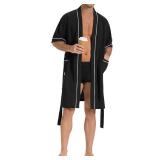 SIORO Waffle Knit Robe for Men, Short Lightweight Bathrobe with Kimono & Pockets, Short-Sleeves Summer Loungewear for Spa