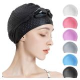 Tripsky Silicone Swim Cap,Comfortable Bathing Cap Ideal for Curly Short Medium Long Hair, Swimming Cap for Women and Men, Shower Caps Keep Hairstyle Unchanged (Black)