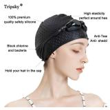 Tripsky Silicone Swim Cap,Comfortable Bathing Cap Ideal for Curly Short Medium Long Hair, Swimming Cap for Women and Men, Shower Caps Keep Hairstyle Unchanged (Black)
