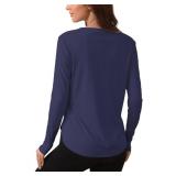 Women UV Protection Shirts SPF Rash Guard Long Sleeve Navy Blue Hiking Tops Athletic Tops for Cycling Beach Running