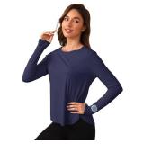 Women UV Protection Shirts SPF Rash Guard Long Sleeve Navy Blue Hiking Tops Athletic Tops for Cycling Beach Running