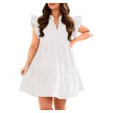 Fisoew Plus Size Dresses for Women Summer Ruffle Short Sleeve V Neck Dress Tiered Swing A Line Babydoll Mini Dress White
