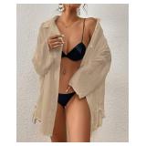 Bsubseach Women Button Down Beach Shirt Cover Up for Swimwear Blouse Tops Apricot