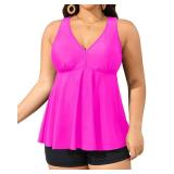 Aqua Eve Plus Size Swimsuits with Shorts Two Piece Tankini for Women Flowy Bathing Suits Athletic Swimwear Neon Pink 18W