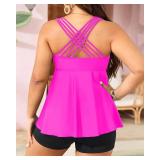 Aqua Eve Plus Size Swimsuits with Shorts Two Piece Tankini for Women Flowy Bathing Suits Athletic Swimwear Neon Pink 18W