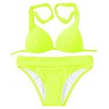 Womens Sexy Bikini Set Halter Padded Top Two Piece Bathing Suit, Bright Yellow, Small
