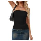 Eutten Women Strapless Backless Tube Tops Y2k Off Shoulder Side Split Hem Bandeau Top Slim Fit Going Out Sexy Tank Tops Black, Small