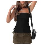 Eutten Women Strapless Backless Tube Tops Y2k Off Shoulder Side Split Hem Bandeau Top Slim Fit Going Out Sexy Tank Tops Black, Small