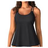 Womens Flowy Tankini Tops Only - Modest Bathing Suit Loose Fit Swimsuit Swim Tops No Bottom 2025 (Available in Plus) Black