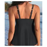 Womens Flowy Tankini Tops Only - Modest Bathing Suit Loose Fit Swimsuit Swim Tops No Bottom 2025 (Available in Plus) Black
