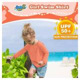Girls Swim Shirts Peach Pink Long Sleeve Rash Guard Sun Protection UPF 50 T Shirts Rashguard Swimwear Fishing Water Shirts Quick Dry Cool Beach Clothes for Toddler 7-8Y