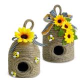 Bigger Bee Hive Decor,2 Pack Bumble Bee Rustic Decor,Natural Bee House, Bumble Bee Theme Party Decor Spring Summer Rustic Farmhouse Kitchecn Table Decor, Honeybee Tiered Tray Decor