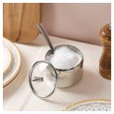 IBWell 10oz Sugar Bowl with Clear Lid and Spoon 2 Pack Silver Coffee Bar Containers for Kitchen Stainless Canister for Seasoning