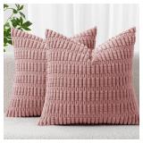 MIULEE Pack of 2 Corduroy Decorative Throw Pillow Covers 16x16 Inch Soft Boho Striped Pillow Covers Modern Farmhouse Home Decor for Sofa Living Room Couch Bed Blush Pink