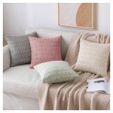 MIULEE Pack of 2 Corduroy Decorative Throw Pillow Covers 16x16 Inch Soft Boho Striped Pillow Covers Modern Farmhouse Home Decor for Sofa Living Room Couch Bed Blush Pink