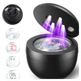 Dental Ultrasonic Retainer Cleaner Machine: 45kHz Dental Cleaning Pod for Denture, Mouth Guard, Night Guard, Aligner, Braces, Toothbrush Head & Jewelry, UV Cleaner with Digital Timer & 4 Modes, Black