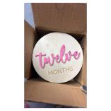 7 Pcs Baby 3D Monthly Milestone Wooden Signs Girl Baby 1-12 Months Announcement Card Sign Wood Markers Disc Block Baby Keepsake Double Sided Engraved Keepsake Photo Prop (Pink)