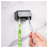 Toothbrush Holder Wall Mounted with Cover for Bathroom, 2 Slots Toothbrush Storage Organizer for Shower, Self Adhesive Toothbrush Hanger Rack for Dorm, Cabinet (Brushed Grey)