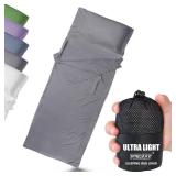 Frelaxy Ultralight Sleeping Bag Liner - Lighter & Compact, 3 Sizes Travel Sheets & Adult Sleep Sack, Comfy Breathable & Silky Soft for Backpacking, Hotel, Camping, Hostels (Gray, 27.5in x 84.6\")