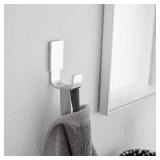 BESy Brass Clothes Hook Single Towel Hook for Bathroom Kitchen Garage Square Style Robe Hooks Coat and Hat Hook, Self Adhesive with Glue or Wall Mounted with Screws, Polished Chrome