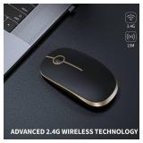 VssoPlor Wireless Mouse, 2.4G Slim Portable Computer Laptop Mouse with Nano Receiver Quiet Silent Optical Mice for Notebook, PC, Laptop, Computer-Black and Gold